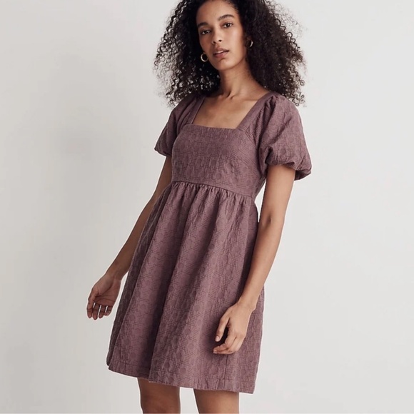 Madewell Dresses & Skirts - NWT Madewell Dress Empire Waist Puff Sleeve Baby Doll Dress Smoked Plum Size Med